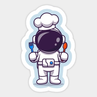 Cute Astronaut Chef With Fork And Spoon Cartoon Sticker